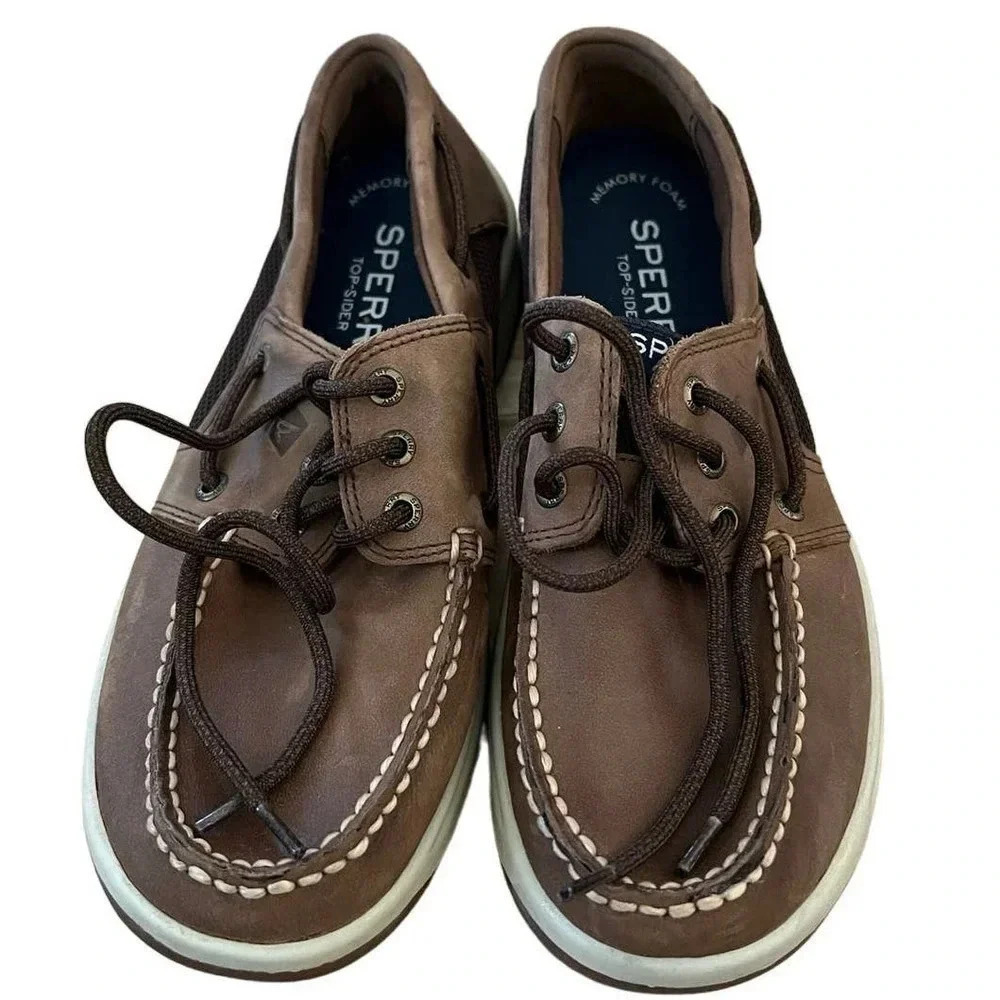 Sperry Top Sider Men's Brown Memory Foam Leather Lace Up Boat Shoes 8.5